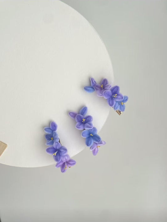 Blue & Purple Fuzzy Flowers Hairpin